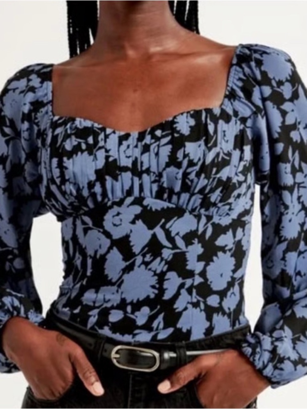 Abercrombie & Fitch Balloon Sleeve Milkmaid Blouse Blue Floral Sz Small